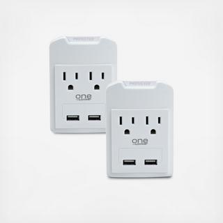 2 Outlet Travel Wall Tap Surge Protector, Set of 2