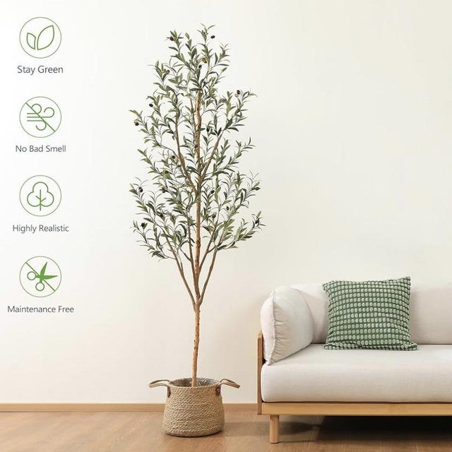 Kazeila Artificial Olive Tree 7FT Tall Faux Silk Plant for Home Office Decor Indoor Fake Potted Tree with Wood Branches and Fruits