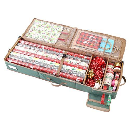 Sattiyrch Gift Wrapping Paper Storage containers,600D Oxford Fabric Christmas Ribbon Gift Bag Bows Storage Box,Holds up to 20 Rolls,42W x 14D x 5.9H (Green)