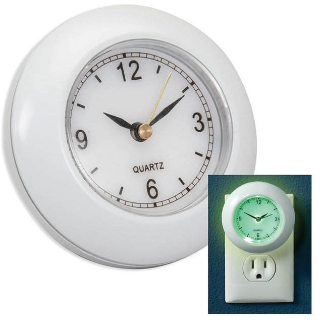 Bits and Pieces - Nighttime Glow Clock - Glow-in-The-Dark Outlet Clock - Night Light