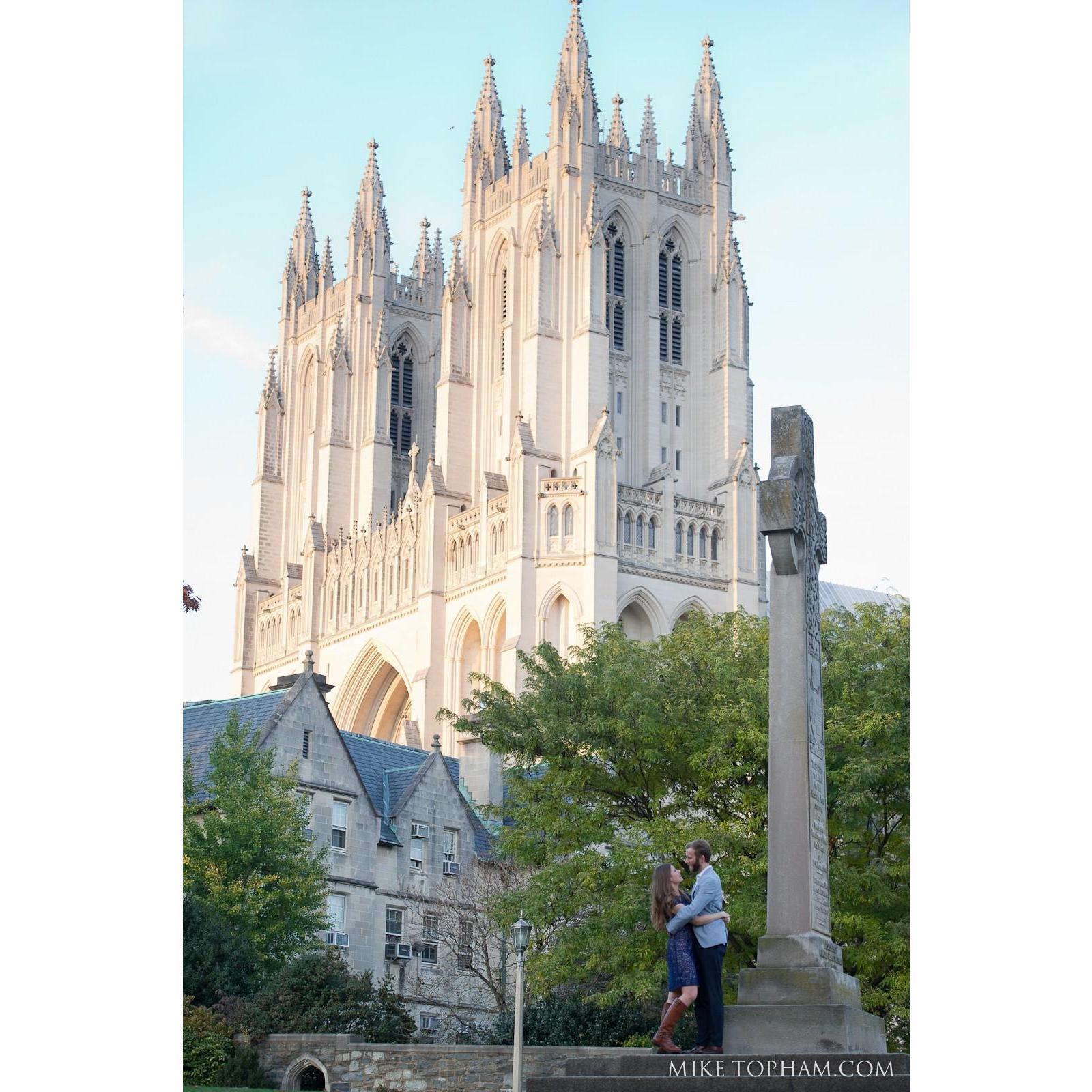 Erik proposed in the Bishop Gardens at the National Cathedral