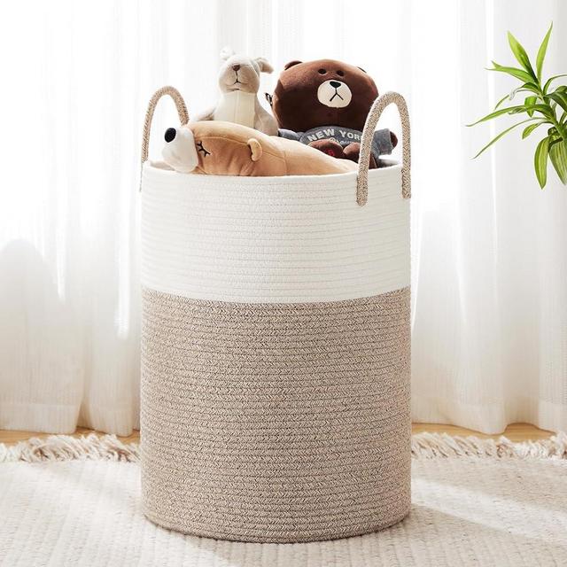 YOUDENOVA Woven Rope Laundry Hamper Basket, 72L Tall Luandry Basket, Baby Nursery Hamper for Blanket Storage, Clothes Hamper for Laundry in Bedroom-Large-Brown