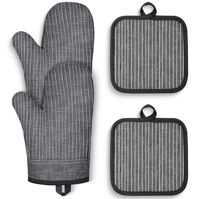 CUSIRA Oven Mitts and Pot Holders, Silicone Oven Gloves, 500 F Heat Resistant Oven Mitts Sets, Non-Slip Silicone Textured Grip, Darkgray