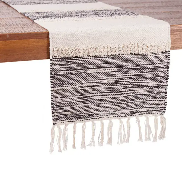 Our Table™ Fringe Stripe 120-Inch Table Runner in Black/Natural