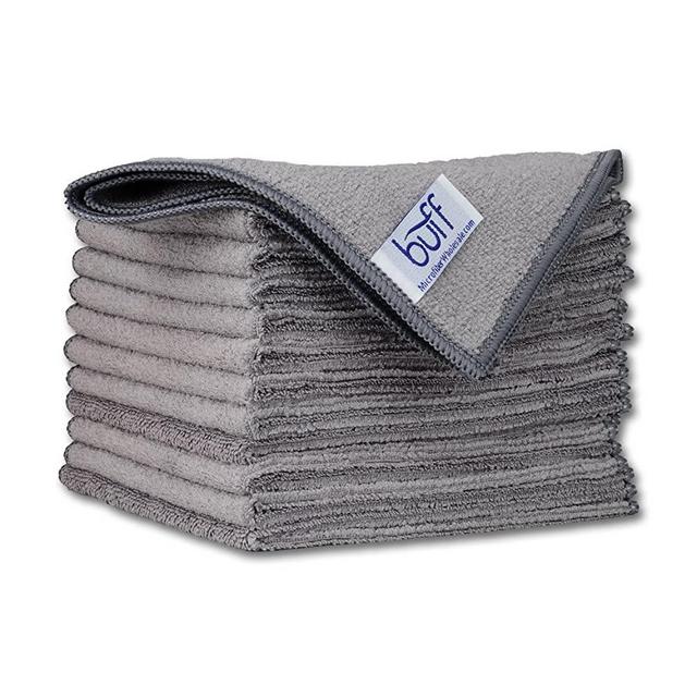 12" x 12" Buff Pro Multi-Surface Microfiber Cleaning Cloths | Gray - 12 Pack | Premium Microfiber Towels for Cleaning Glass, Kitchens, Bathrooms, Automotive