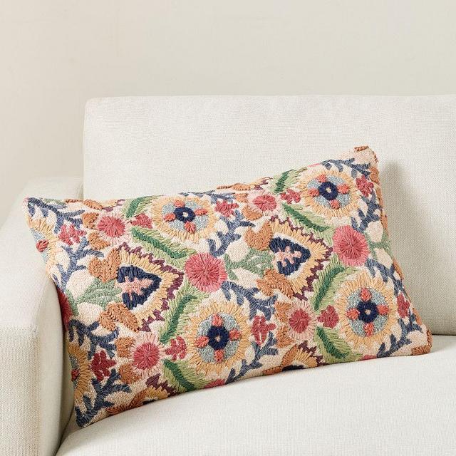 Eliana Embroidered Lumbar Pillow Cover, 16" x 26", Multi