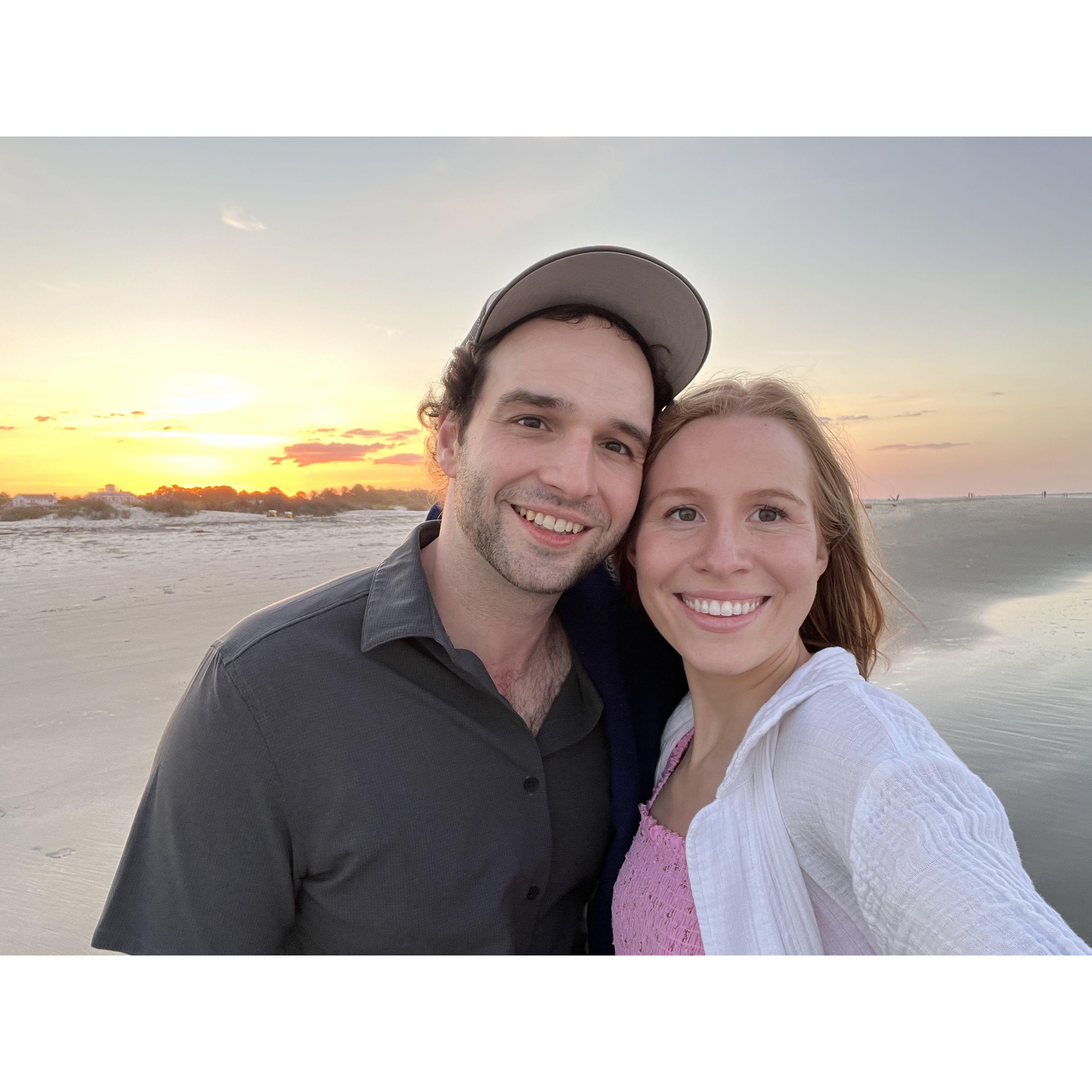 May 10th, 2022: Our first extended vacation together. Two non-beach people on a beach in Charleston, South Carolina.