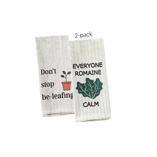 Tierra Garden Tea Towel Two Pack - Don't Stop Be-leafing and Everyone Romaine Calm