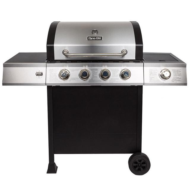 4-Burner Open Cart Propane Gas Grill in Stainless Steel with Side Burner