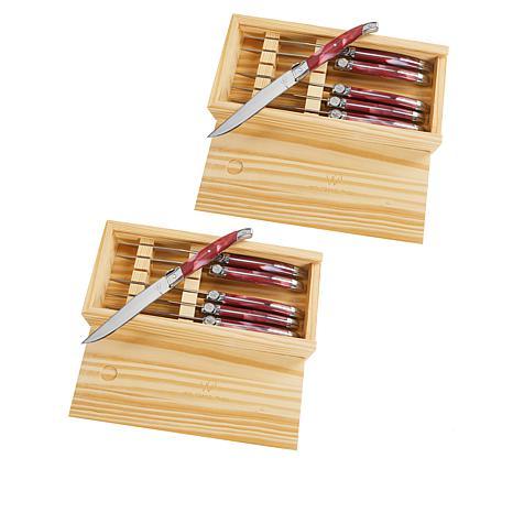 Wolfgang Puck 12pc High Carbon Steel Steak Knife Set w/Wood Gift Boxes