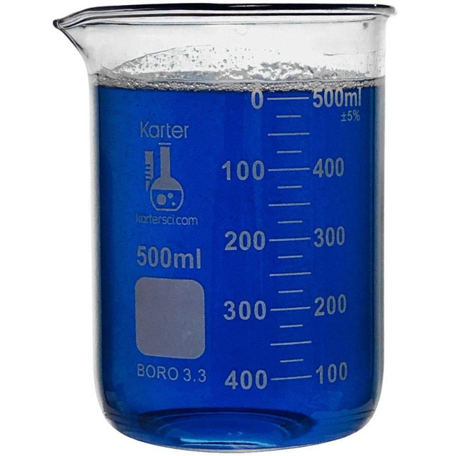 500ml Beaker, Low Form Griffin, Borosilicate 3.3 Glass, Double Scale, Graduated, Karter Scientific 213D26 (Single)