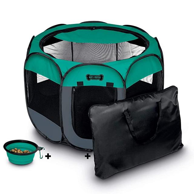 Ruff 'N Ruffus Portable Foldable Pet Playpen + FREE Carrying Case + FREE Travel Bowl | Available in 3 Sizes | Exercise Pen Kennel Indoor/Outdoor Water-Resistant Removable Shade Cover Dogs/Cats/Rabbits