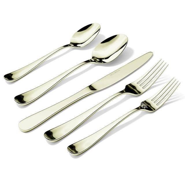 SELUKIYA Silverware Set for 8, 40 Pieces Heavy Duty Stainless Steel Flatware Set, Mirror Polished Cutlery Utensil Set, Dinner Fork Knife Spoon Tableware Set for Home, Dishwasher Safe, Champagne Gold