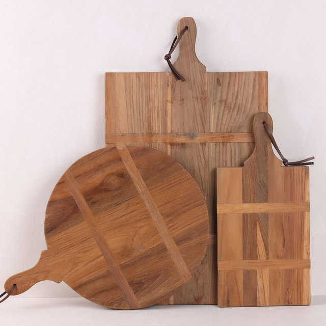 Heirloom Reclaimed Teak Bread Board, Charcuterie & Cheese Board, Large Rectangular, Medium Round, Small Rectangular, Set of 3