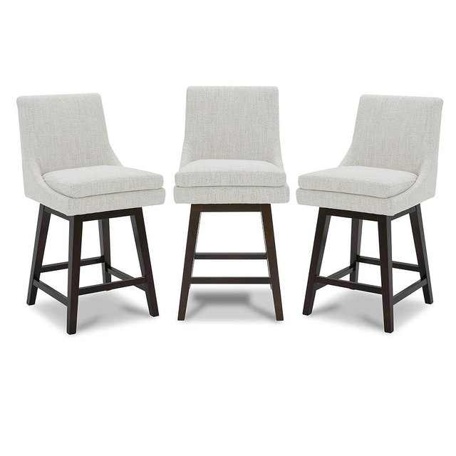 CHITA Counter Height Swivel Bar Stools Set of 3, FSC Certified Upholstered Fabric Barstool Chairs with Back, 26.8" H Seat Height, Fabric in Ivory
