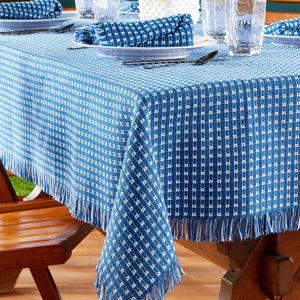 Mountain Weavers Cotton Tablecloth in Royal Blue and White, 62in x 108in