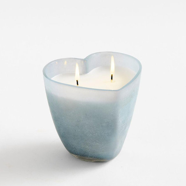 Frosted Glass Heart Candle, Chambray Blue, Tall (14 Oz/299G)