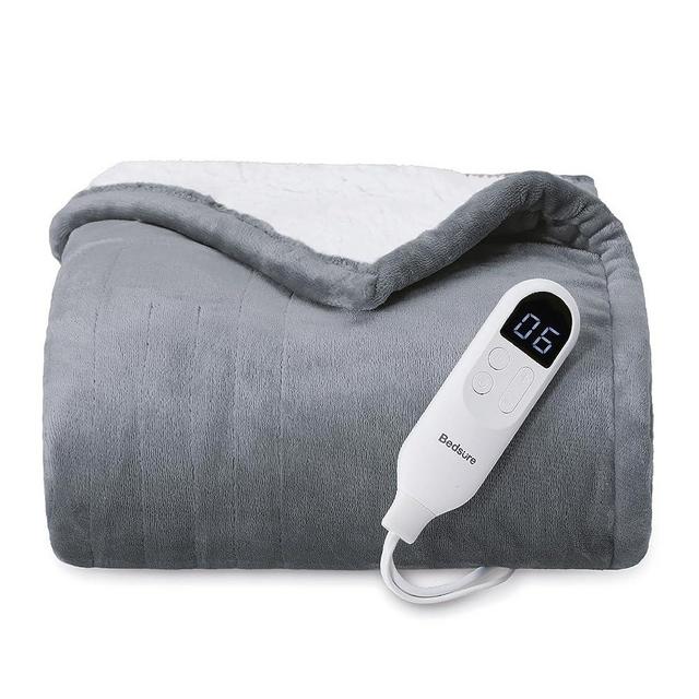 Bedsure Heated Blanket Electric Throw - Soft Flannel Electric Blanket, Heating Blanket with 4 Time Settings, 6 Heat Settings, and 3 hrs Timer Auto Shut Off (50x60 inches, Grey)