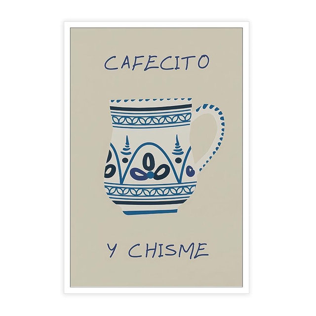 JCCSFF Retro Cafecito Y Chisme Posters Spanish Mexican Ceramic Cafecito Espresso Coffee Lover Caffeine Drink Art Barista Gift Cup Prints For Home Bedroom Dorm Kitchen Wall Decor 12x16in Unframed