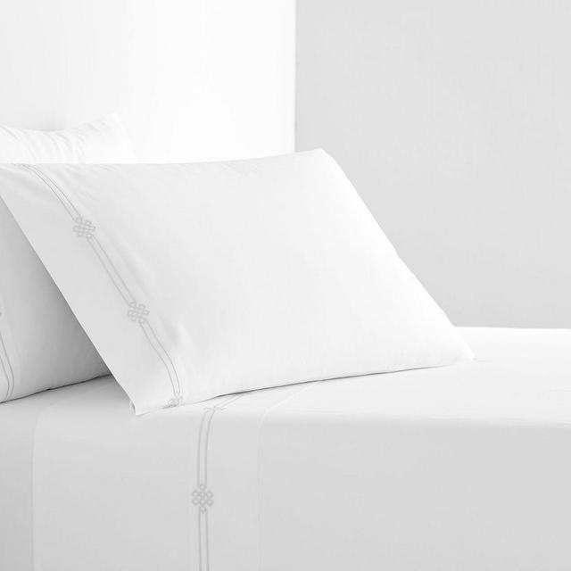 Emilia Embroidered Organic Percale Sheet Set, King, White