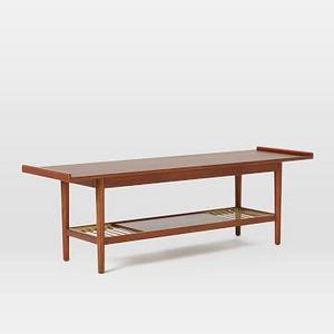 Mid-Century Metal Slat Bench, Walnut / Antique Brass