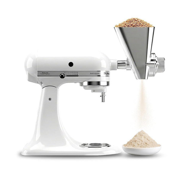 Wiselet Grain Mill Attachment for Kitchenaid Stand Mixer, 12 Gear Metal Flour Maker for Wheat, Oat, Buckwheat, Corn, Beans and Other Cereals, Included Brush and Screwdriver, Hand Wash Only