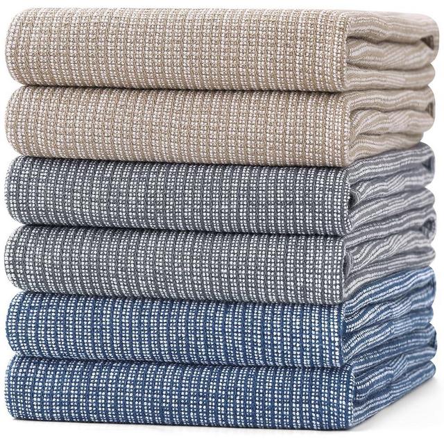 Homaxy Premium Kitchen Towels(18”x 28”, 6 Pack), Large Cotton Kitchen Hand Towels, Flat and Terry Dish Towels, 380 GSM Highly Absorbent Tea Towels Set with Hanging Loop, Multicolor