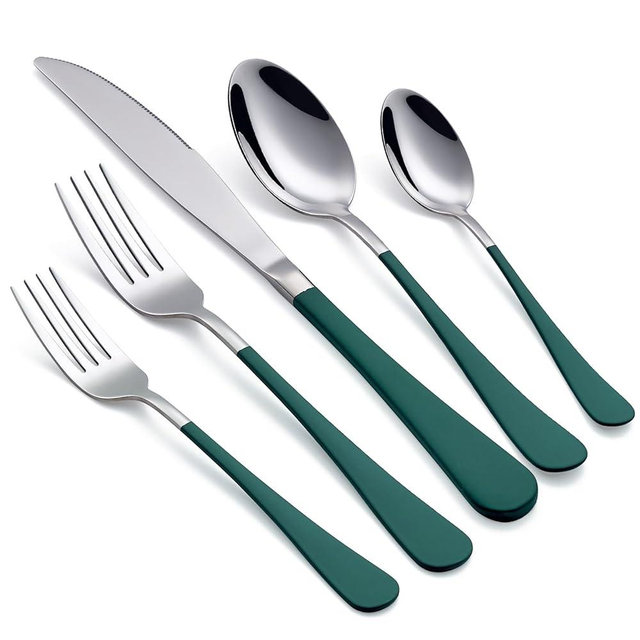 Onlycooker 20-Piece Green Silverware Set 18/0 Stainless Steel Flatware Green Handle Cutlery Set Service for 4 Dinner Knives Forks Spoons Set Mirror Finish Dishwasher Safe