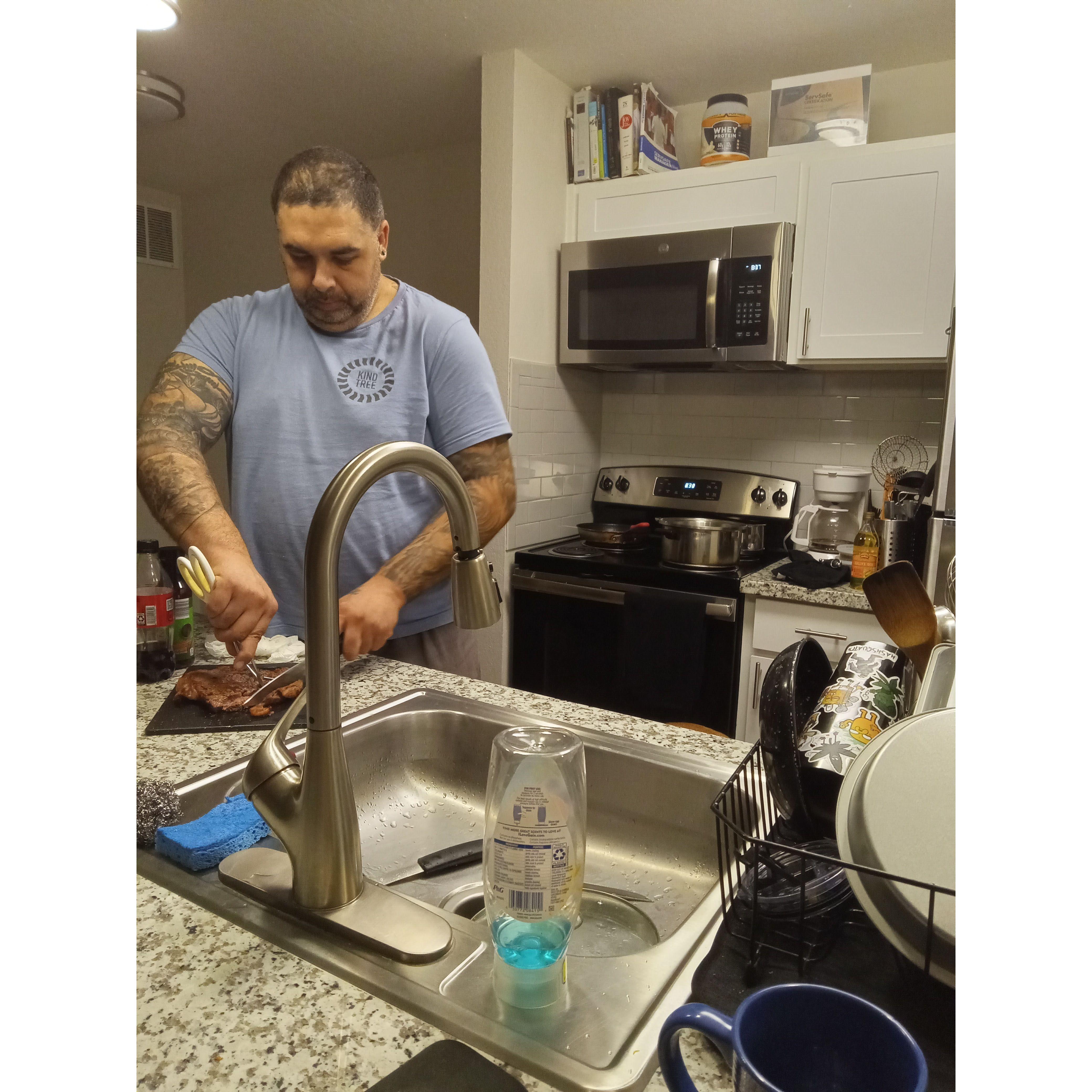 Slicing the steak
