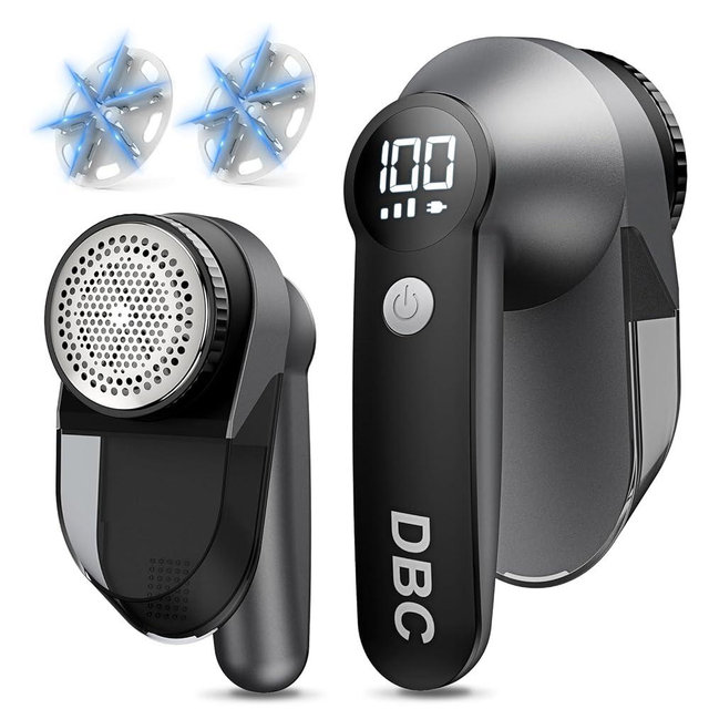 DBC Fabric Shaver, 3-Speed Lint Remover for Clothes LED Display, 15000r/Min Powerful Motor, Large Shaving Head Lint Shaver for Clothes, 6-Leaf Blades, Lint Ball, Furniture, Fuzz, Black & Silver