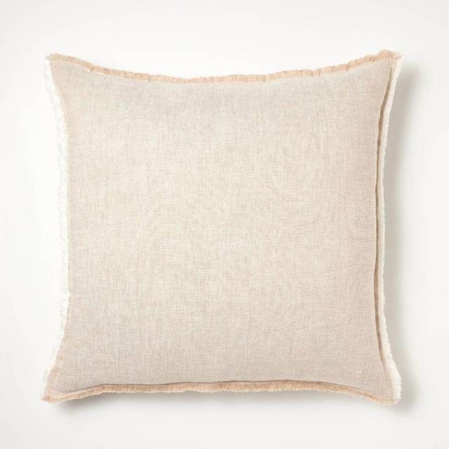 Oversized Reversible Linen Square Throw Pillow with Frayed Edges Neutral - Threshold™ designed with Studio McGee