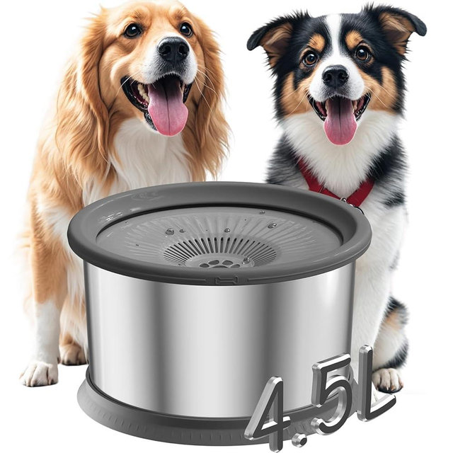 4.5L Dog Water Bowl No Spill 1.2 Gallon Stainless Steel Water Bowl for Dogs 150oz No Mess Slow Water Feeder with Anti-Slip Mat for Messy Drinkers
