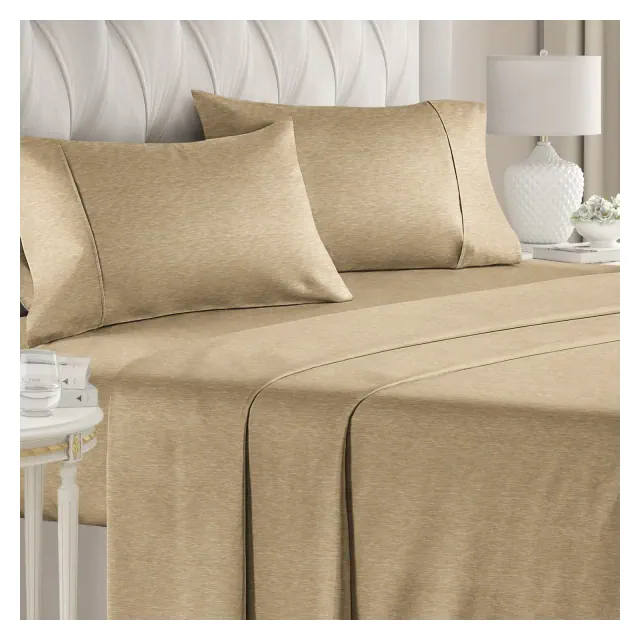 CGK Linens Luxury Soft 4 Piece Solid Bed Sheet Set - Deep Pocket Fits 8"-16" Mattresses in Heathered Tan, Size King