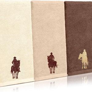 SmoothNovelty 3 Pcs Western Cowboy Hand Towels for Bathroom Cotton Embroidered Rodeo Kitchen Towels 13.3" x 29.5" Rustic Gifts for Bath Shower Farmhouse Decors Housewarming Gift (Brown)
