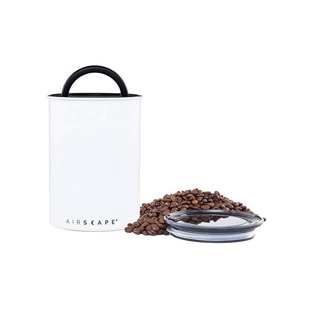 Airscape Coffee and Food Storage Canister - Patented Airtight Lid Preserve Food Freshness, Stainless Steel Food Container, Matte White, Medium 7-Inch Can