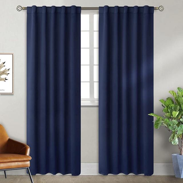 BGment Navy Blue Curtains 84 inches Length - Rod Pocket and Back Tab Thermal Insulated Blackout Curtains for Living Room, 42 x 84 Inch, 2 Curtain Panels