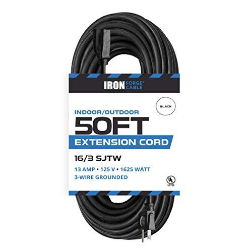 50 Ft Black Extension Cord - 16/3 Durable Electrical Cable