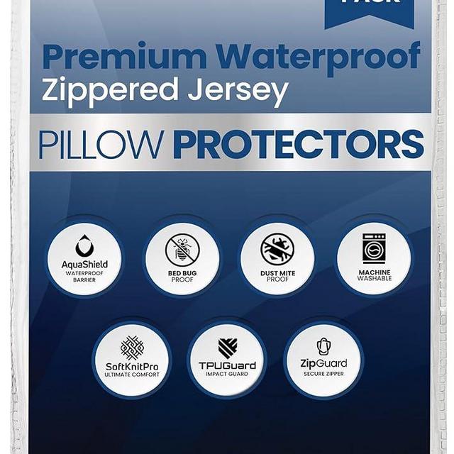 Utopia Bedding 6 Pack Waterproof Pillow Protectors with Zipper Standard Size (White), Bed Bug and Dust Mite Proof Pillow case Covers, Moisture Wicking Pillow Encasements 20 x 26 Inches