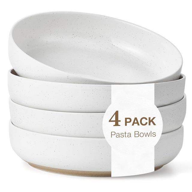 Gencywe 8.3" Pasta Bowls Set of 4, 34 oz Ceramic Salad Bowls, White Serving Plate, Wide and Shallow Bowl for for Fruits, Noodle, Dinner, Housewarming Wedding Christmas Dishwasher and Microwave Safe