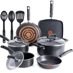 T-Fal Signature Nonstick Pots and Pans Set 12 Piece, Oven Broiler Safe 350F, Kitchen Cookware Set w/Fry Pans, Saucepans, Saute Pan, Dutch Oven, Griddle, Kitchen, Home, Dishwasher Safe, Black