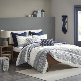 Mila 3-Piece Cotton Printed Duvet Cover Set with Chenille