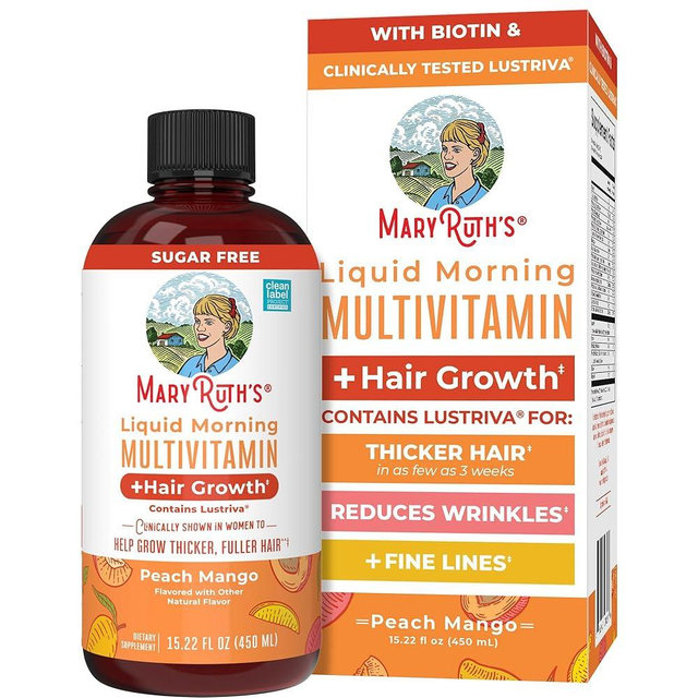 MARYRUTH'S Liquid Multivitamin+Hair Growth | Biotin 10000mcg | Lustriva Hair Growth Supplement | Clinically Tested in Women for Thicker Hair&Facial Wrinkle | Skin Care | Ages 18+ | 15.22 Fl Oz