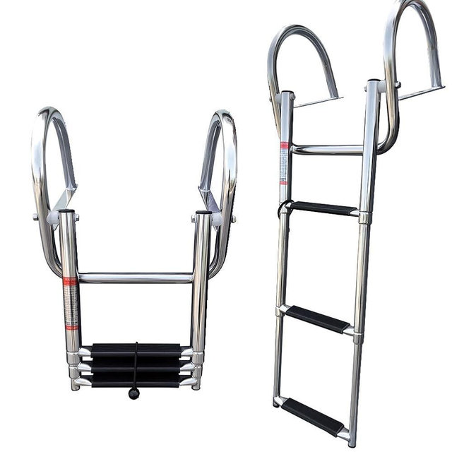 Pontoon Boat Ladder, Stainless Steel 3 Step Telescoping Boat Boarding Ladder with Wide Steps, Folding Boat Swim Ladder,Dock Ladder with Hand Railings Heavy Duty