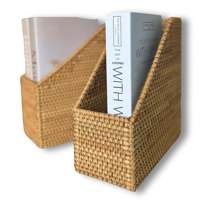 GAIAMADE Set of 2 Rattan Magazine Holder - Minimalist & Rustic Magazine File Holder, Perfect for Office Use - Durable Magazine Rack, Thoughtful Gifts, Proudly Made in Vietnam