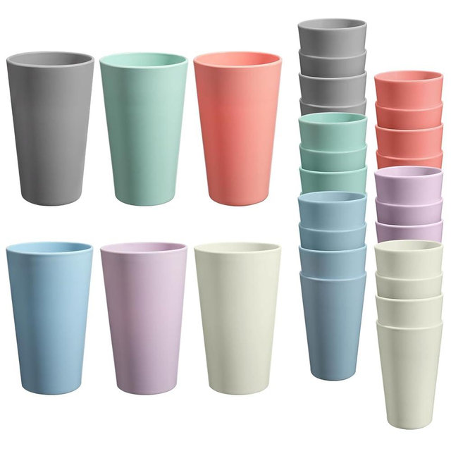 24 Pcs Unbreakable Plastic Cups Set, 20 oz Reusable Plastic Cups, Stackable Water Tumblers, Drinking Cup for Kitchen, Outdoor, BPA-free, Dishwasher Refrigerator and Microwave Safe (20 oz, 6 Colors)