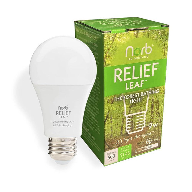 Norb Relief Leaf, Soft Green Light Therapy LED Bulb, Forest Bathing Light for Meditation & Relaxation, Non-Drug Migraine & Pain Relief, A19 Standard Base, Patent Pending (1-Pack)
