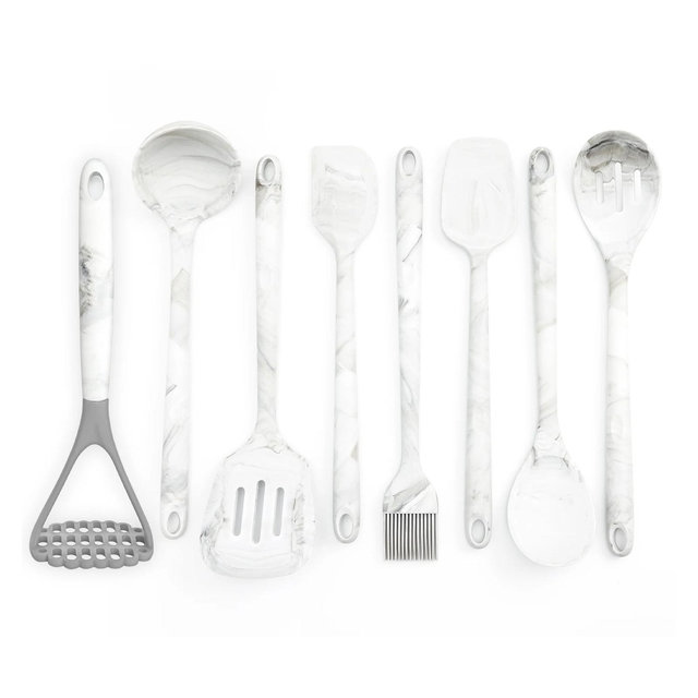 Better Houseware 8-Piece Silicone Utensils Set, White Marble