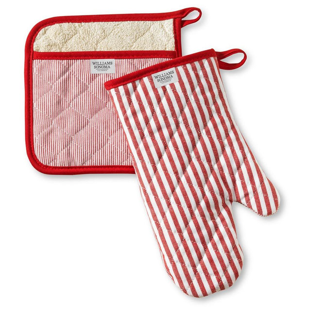 Bay Stripe Oven Mitt & Potholder Set, Claret Red