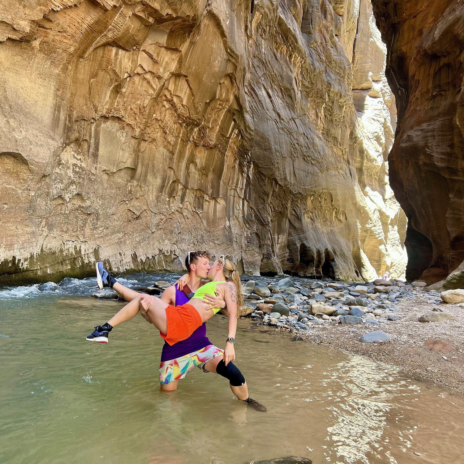 Hiking The Narrows during a stop at Zion on the road trip to Colorado June 2025