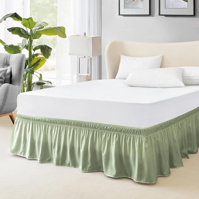 FreshCulture King Bed Skirt, Dust Ruffle for King Size Bed, Easy Fit with 15-Inch Tailored Drop, Elastic Wrap Around Bed Skirt King Size, Hotel Quality Bed Skirts for Adjustable Bed (Sage Green)